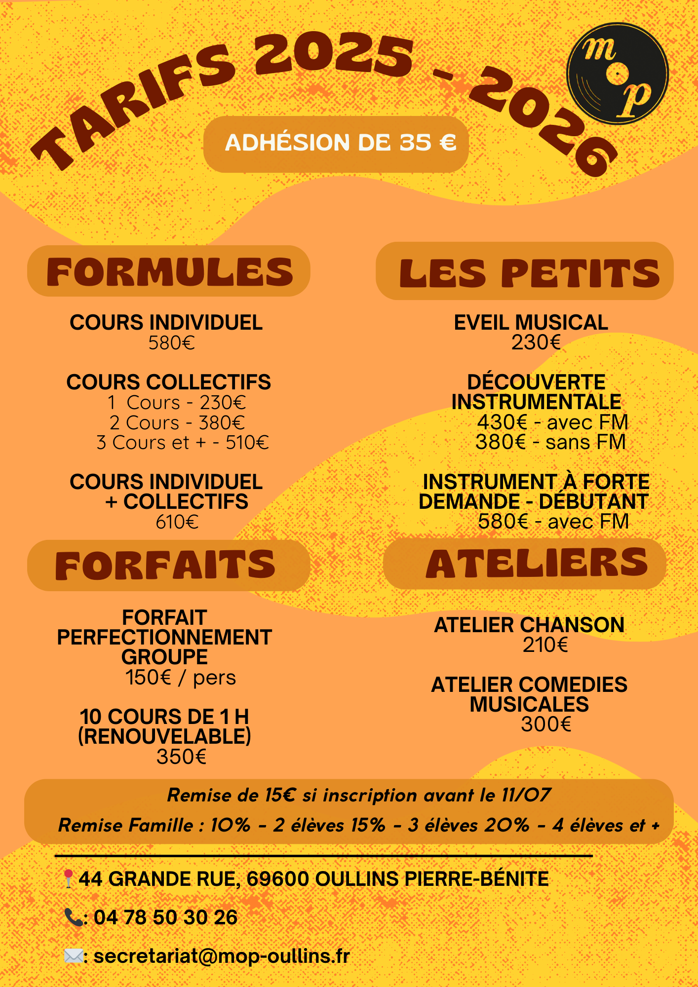 Tarifs 2025-2026 OK Pour ses premiers pas en musique